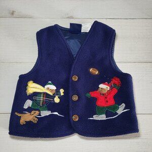 Vintage Baby Vest Plaid Bears Snow Button Up Winter